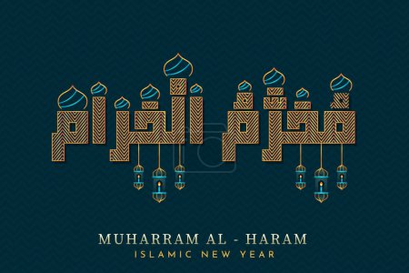 Nouvel An islamique moderne ou Muharram Design avec calligraphie Traduction : Muharram al haram