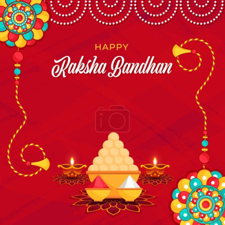 Indian Festival Happy Raksha Bandhan Typographic Design Template with Rakhi.
