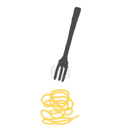 Téléchargez les illustrations : Spaghetti et fourchette dessinés à la main illustration simple. Alimentation vectorielle plate sur fond blanc - en licence libre de droit