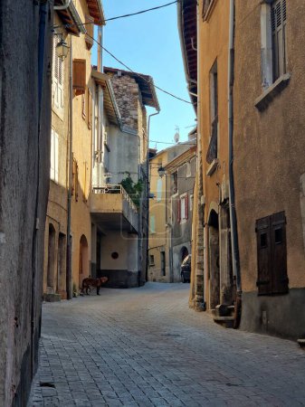 Old houses facing each other in a streef of an old town in France Europe. High quality photo