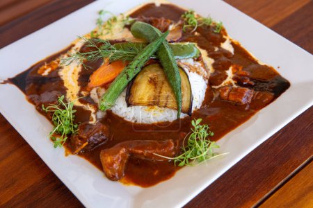 Traditional Japanese curry dish with okra