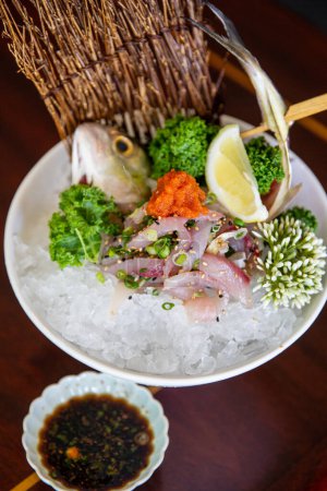 Photo for Aji Sashimi served on ice with Spicy ponzu sauce - Royalty Free Image