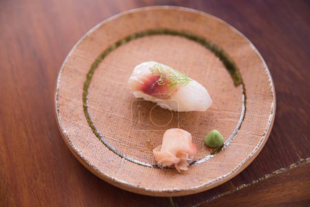 Photo for Fresh Hamachi Sushi with ginger and wasabi - Royalty Free Image