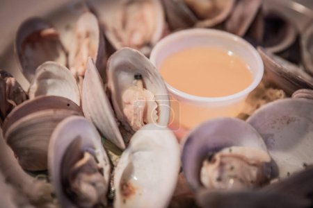 Photo for Steamed Clams with Butter at a sports bar - Royalty Free Image