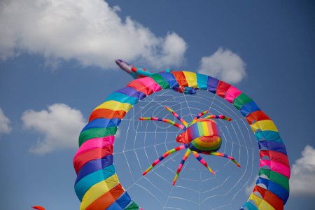 Rainbow colored Spider Kite Flying