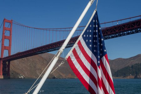 US Flag and Golden Gate Bridge from a boat tour