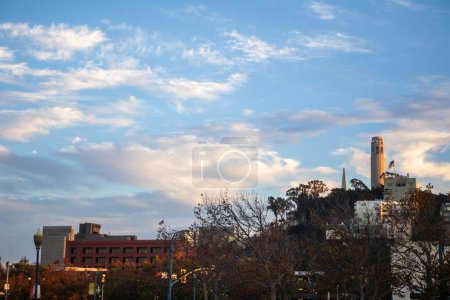 Photo for Coit Tower in San Francisco with a partly cloudy sky - Royalty Free Image