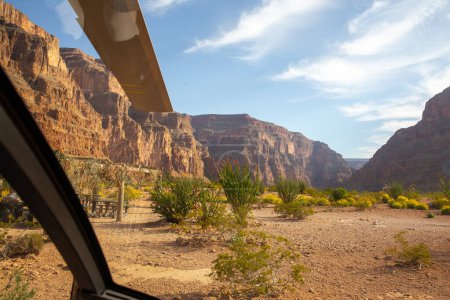 Base of Grand Canyon with a landed helicopter