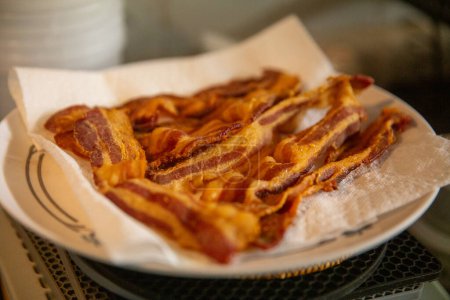 Plate of extra crispy bacon for breakfast