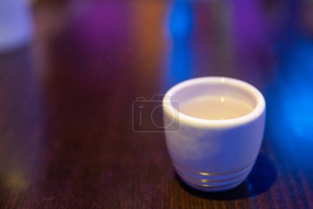 Sake shot in a lounge with copy space