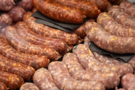 Various different sausages of different flavors