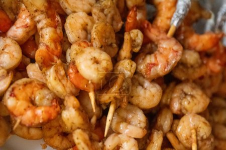 Bunch of Shrimp Skewers for a party