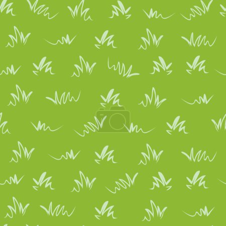 Illustration for Vector green grass seamless repeat vector background. Doodle style blades of grass. Suitable for textile, gift wrap and wallpaper. Surface pattern design. - Royalty Free Image