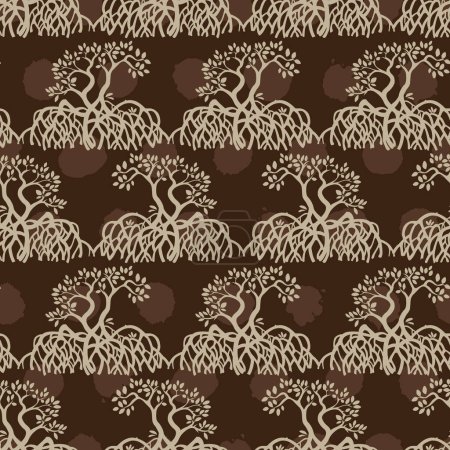Illustration for Vector brown of mangrove plants seamless repeat pattern which commonly grows on a tropical beach 01. Suitable for textile, gift wrap and wallpaper. Surface pattern design. - Royalty Free Image