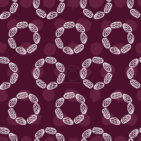 Illustration for Purple monochrome simple dried fruits dates circles outlines repeat background. Delicious healthy dessert vegan food and snacks pattern. Surface pattern design. - Royalty Free Image