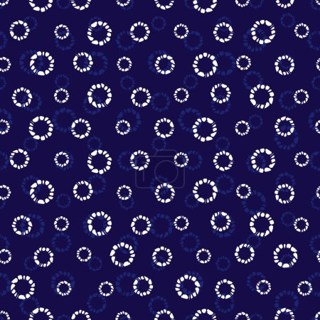 Téléchargez les illustrations : Vector bleu shibori simple cercle polkadot motif sans couture. Convient pour le textile, l'emballage cadeau et le papier peint. Conception de motif de surface. - en licence libre de droit