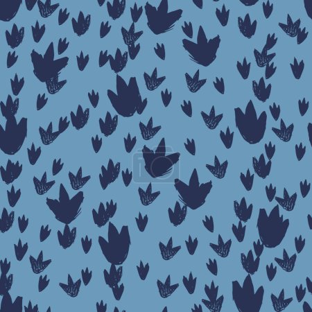 Ilustración de Las huellas de dinosaurios azules vectoriales repiten el patrón. Perfecto para textiles, envolturas de regalo y papel pintado. Diseño del patrón de superficie. - Imagen libre de derechos
