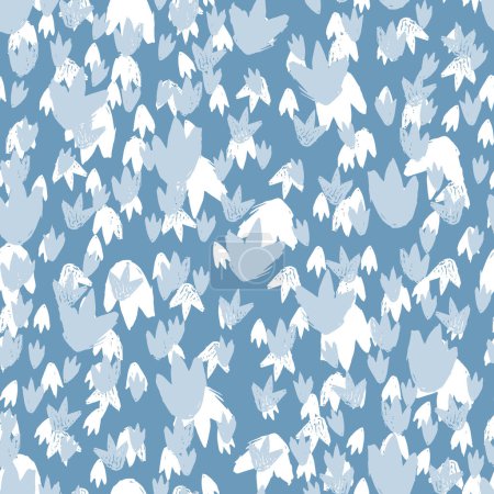 Ilustración de Vector azul huellas de dinosaurio patrón de repetición textura. Perfecto para textiles, envolturas de regalo y papel pintado. Diseño del patrón de superficie. - Imagen libre de derechos