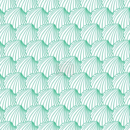 Ilustración de Vector aqua filas de berberechos almeja conchas patrón de repetición. Adecuado para envoltura de regalo, textil y papel pintado. Diseño del patrón de superficie. - Imagen libre de derechos