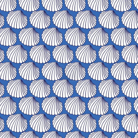 Ilustración de Vector azul filas de berberechos almeja conchas patrón de repetición 05. Adecuado para envoltura de regalo, textil y papel pintado. Diseño del patrón de superficie. - Imagen libre de derechos