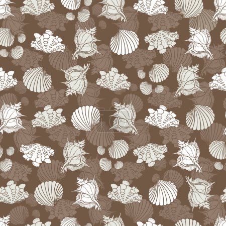 Illustration for Vector brown and white repeat pattern with seashells. Perfect for fabric, scrapbooking, wallpaper projects. Perfect for fabric, scrapbooking, wallpaper projects. Surface pattern design - Royalty Free Image