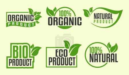 Photo for Organic food, farm fresh and natural product stickers and badges collection for food market, ecommerce, organic products promotion - Royalty Free Image