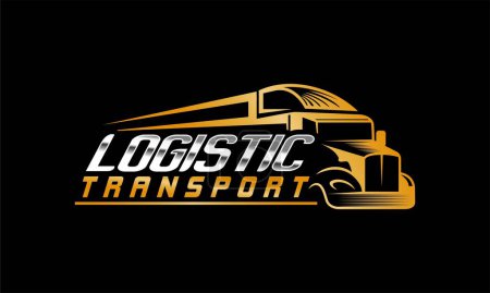 Illustration for Truck trailer logistic transportation delivery cargo company logo design template isolated on black background - Royalty Free Image
