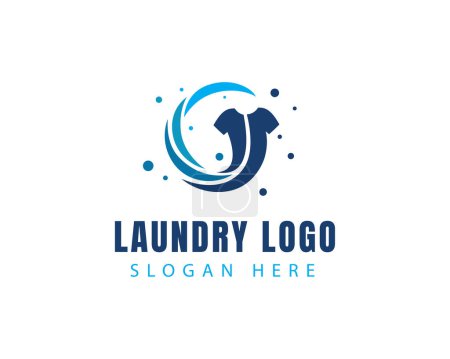 Téléchargez les illustrations : Logo de blanchisserie logo créatif logo de vêtements logo de lavage propre logo bleu - en licence libre de droit