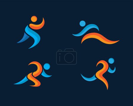 Téléchargez les illustrations : Ensemble athlétique logo courir ensemble logo icône couleur sport logo sport créatif logo - en licence libre de droit