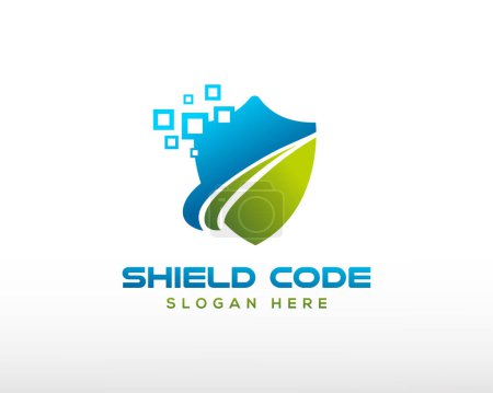 Téléchargez les illustrations : Code de bouclier logo code logo bouclier logo créatif code technique logo - en licence libre de droit