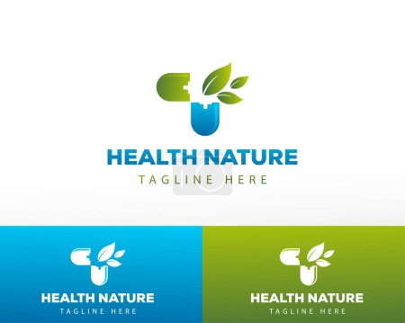 Illustration for Nature health logo medical logo capsule logo health logo line creative logo - Royalty Free Image