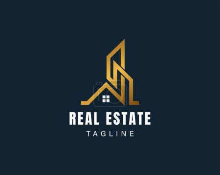 Illustration for Real estate logo building logo city logo creative building logo line real estate logo - Royalty Free Image