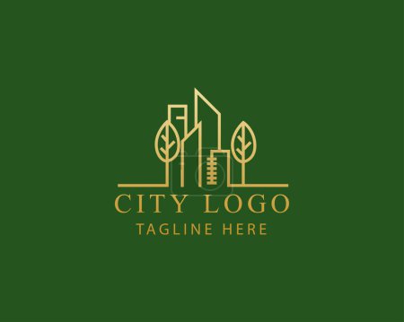 Ilustración de Logo de la ciudad línea simple logo de la ciudad edificio logo skyline - Imagen libre de derechos