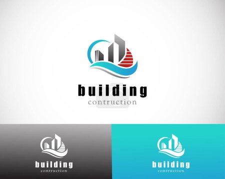 Téléchargez les illustrations : Bâtiment logo ville skyline design créatif soin symbole bannière - en licence libre de droit