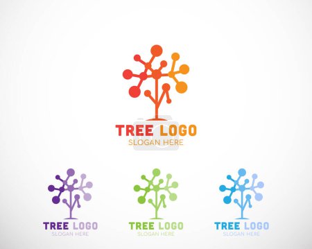 Téléchargez les illustrations : Arbre tech logo créatif connecter système conception modèle couleur - en licence libre de droit