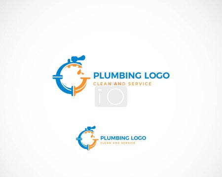 Téléchargez les illustrations : Logo du service de plomberie en bleu, symbole de plomberie sur blanc avec texte. Illustration vectorielle
. - en licence libre de droit