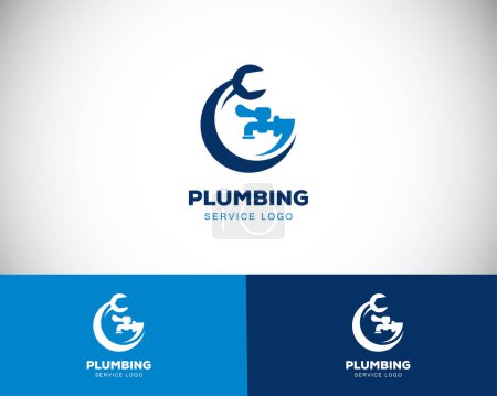 Téléchargez les illustrations : Plomberie logo service créatif et illustration vectorielle propre bleu - en licence libre de droit