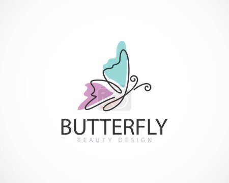 Téléchargez les illustrations : Papillon logo vecteur contour icône illustration conception créative beauté nature - en licence libre de droit