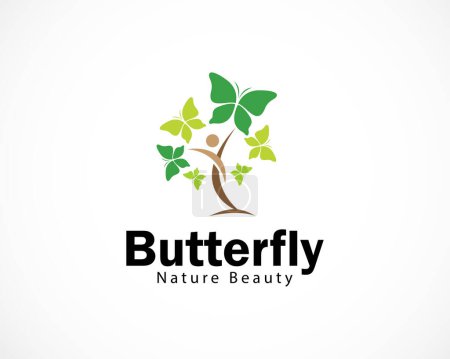 Ilustración de Mariposa Árbol Logo Diseños Plantilla gente creativa feliz diseño concepto natural - Imagen libre de derechos