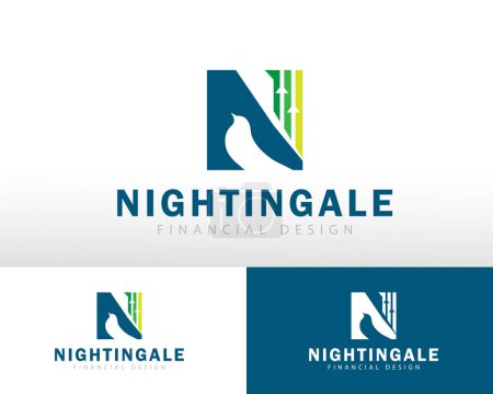 Illustration for Financial logo creative growth business sign arrow marketing letter N design concept bird nightingale - Royalty Free Image