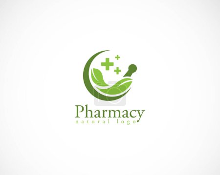 Téléchargez les illustrations : Pharmacie logo créatif nature soin feuille illustration signe signe symbole médical - en licence libre de droit