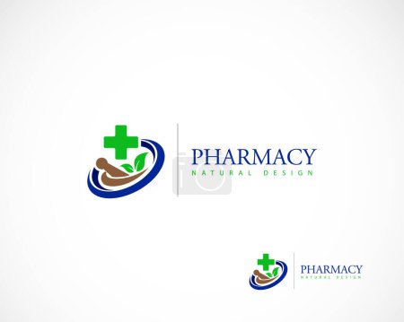 Ilustración de Logo de farmacia signo creativo símbolo médico naturaleza hoja - Imagen libre de derechos