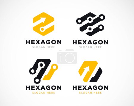 Ilustración de Hexágono logo creativo icono conjunto tecnología digital web flecha - Imagen libre de derechos