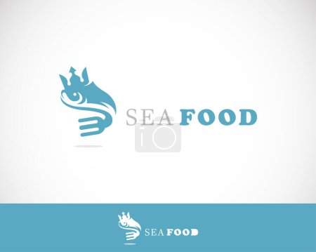 Illustration for Sea food logo creative restaurant king crown fish logo concept - Royalty Free Image