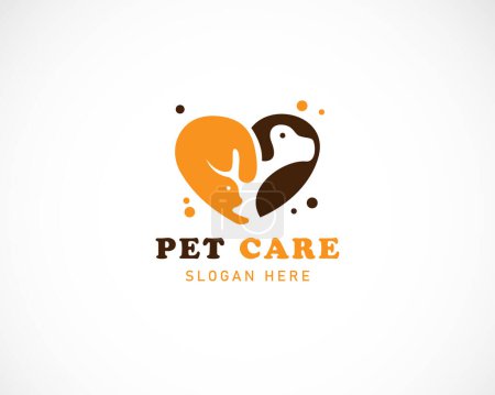 Ilustración de Cuidado de mascotas logo creativo concepto perro y gato corazón ilustración vector - Imagen libre de derechos