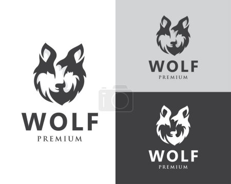 Téléchargez les illustrations : Logo loup design créatif tête loup vecteur animal marque tatouage - en licence libre de droit