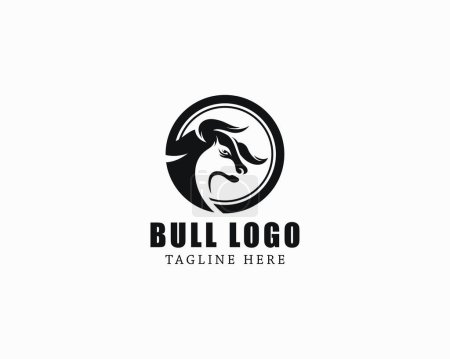 Téléchargez les illustrations : Logo taureau tête créative forte puissance marque emblème noir - en licence libre de droit