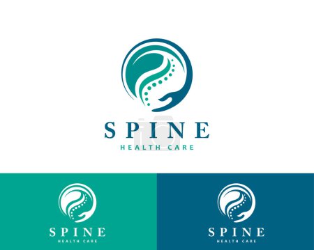 Ilustración de Espina dorsal logo cuidado creativo mano naturaleza salud logotipo concepto solución médica - Imagen libre de derechos