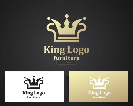 Téléchargez les illustrations : Roi meubles logo design créatif couleur or élégante marque ligne couronne - en licence libre de droit