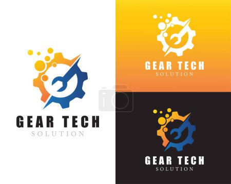 Illustration for Gear logo creative design concept tech pixel digital icon service - Royalty Free Image